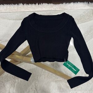 SHEIN Elegant Black Ribbed Blouse